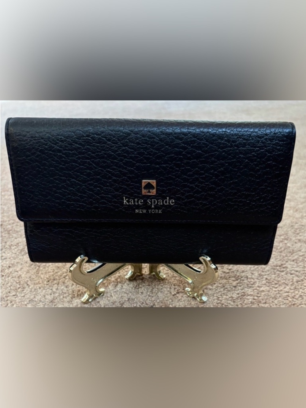 kate spade southport ave sandra black pebbled leather continental clutch - Picture 3 of 7
